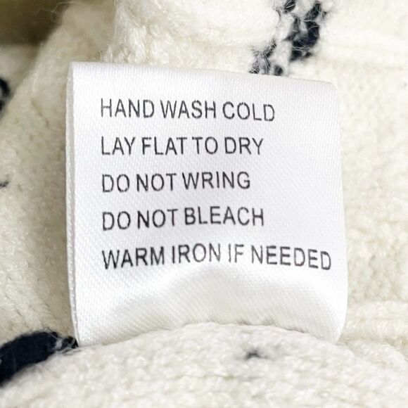 Joie Alpine Pattern Striped Cable Knit Pullover Sweater Cream Black Size Medium - Picture 9 of 10